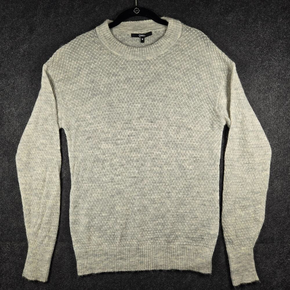 QUINCE Women’s Baby Alpaca Wool Diamond Stitch Crewneck Sweater Light Grey sz M